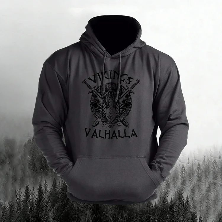 Man's Vintage Victory Or Valhalla Casual Hoodie