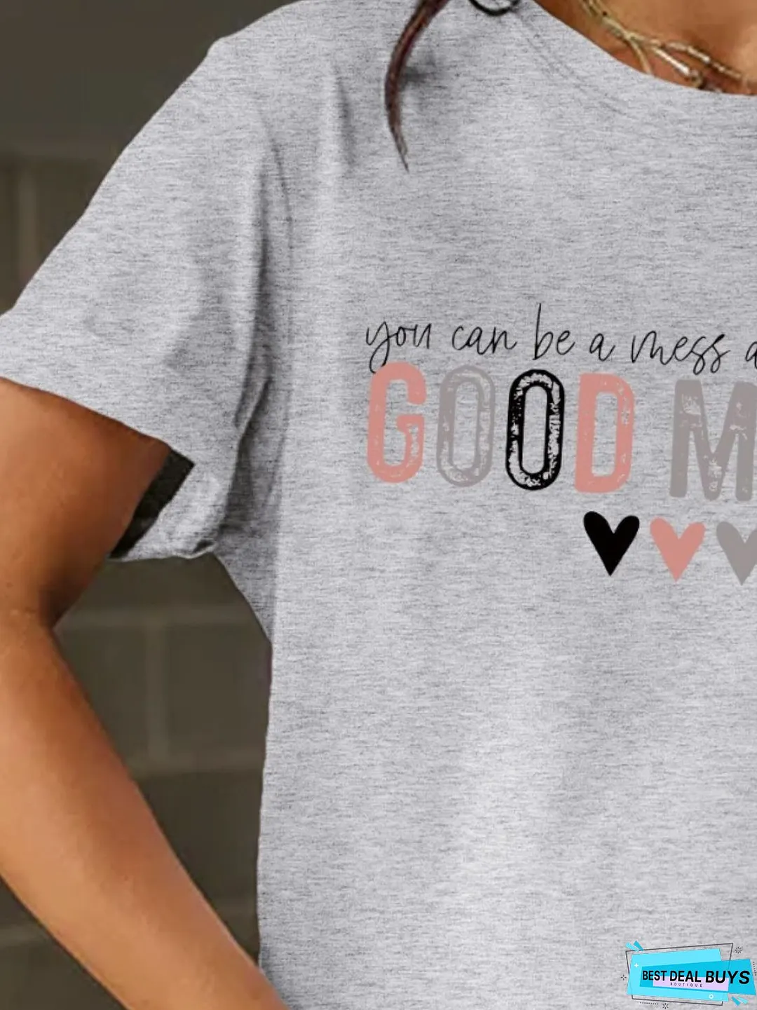 Full Size Letter Graphic Round Neck Short Sleeve T-Shirt