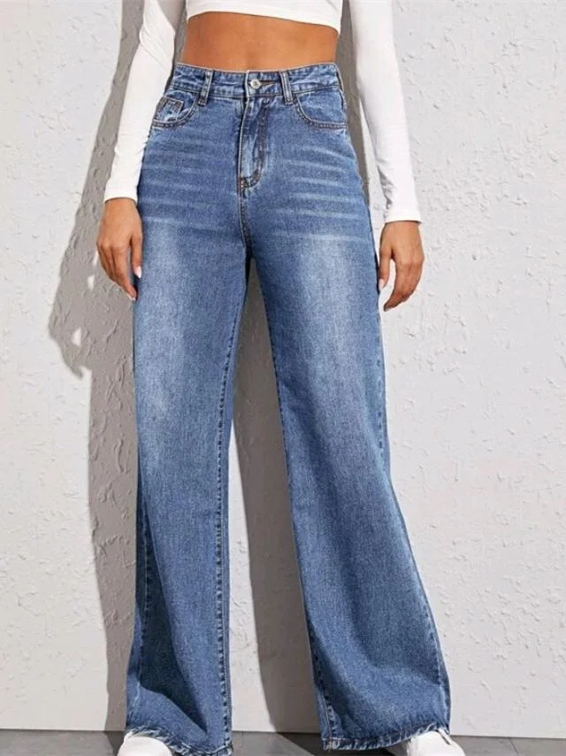 Women Pockets Zipper Jeans Pants