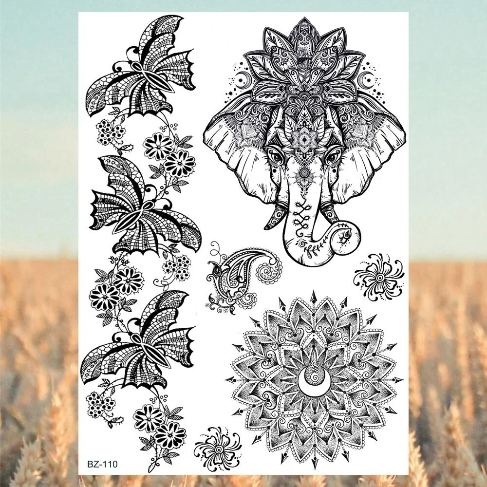 Black Lotus Pendant Sexy Waist Temporary Tattoos For Women Adult Underboob Butterfly Fake Tattoo Sticker 3D Tatoo Paper