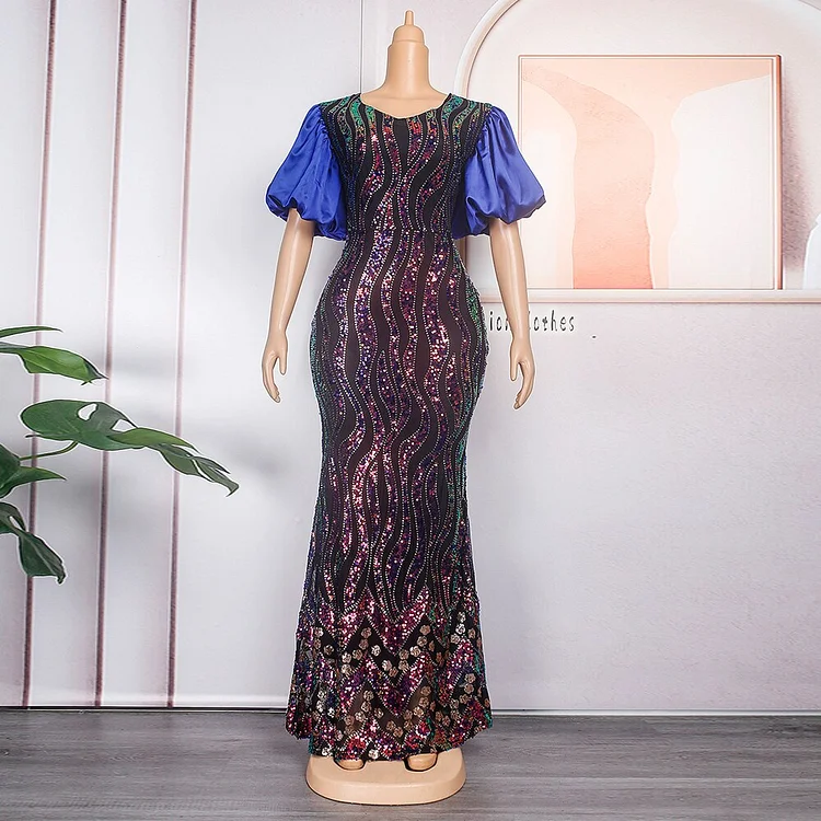 African Americans fashion QFY Plus Size Dresses African Women Dashiki Outfits Luxury Sequin Evening Mermaid Gown Elegant Ladies Mermaid Dress Kaftan Robes Ankara Style QueenFunky