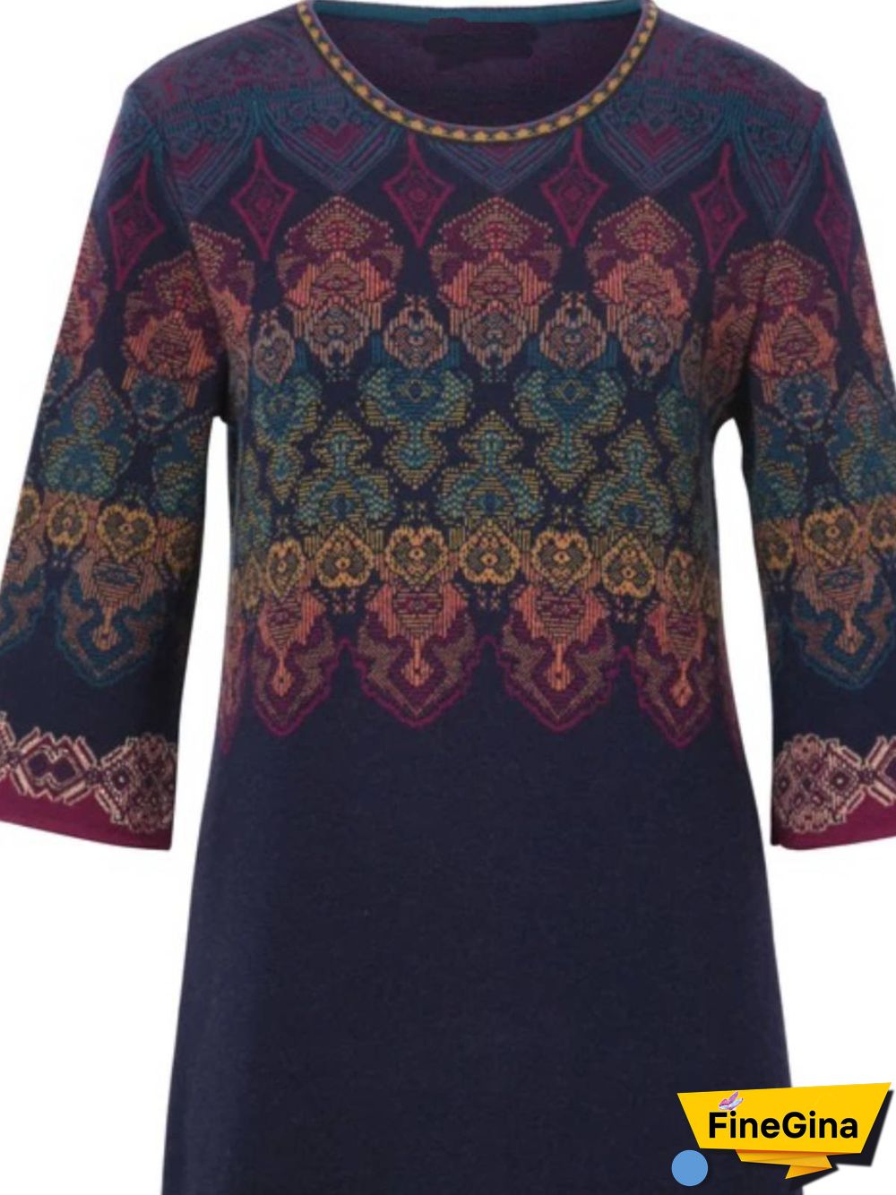 Women Long Sleeve Crew Neck Cotton Knitting Dress