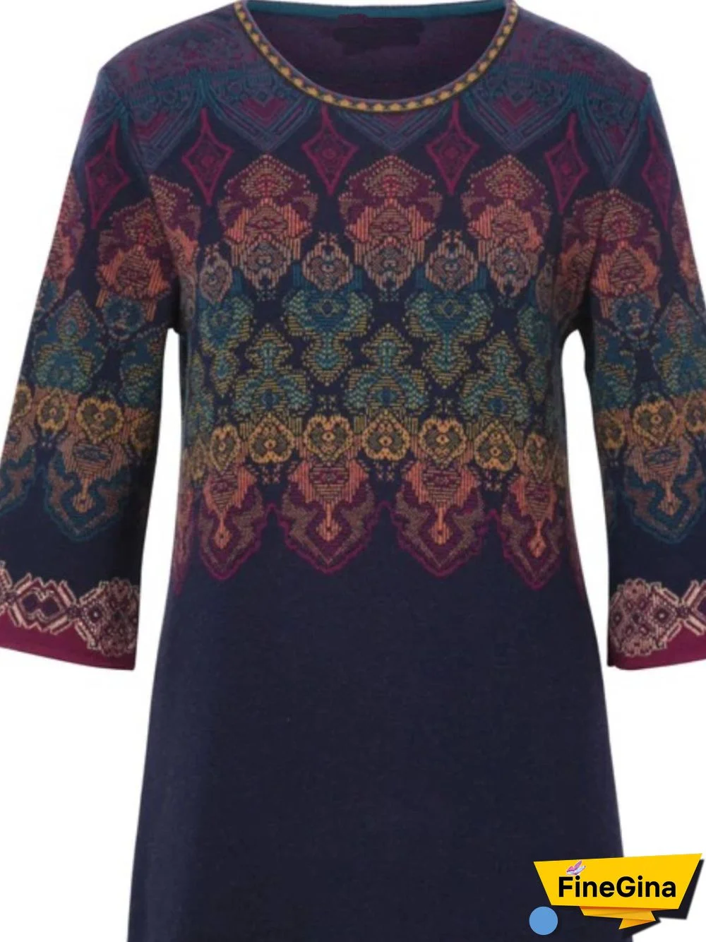 Women Long Sleeve Crew Neck Cotton Knitting Dress