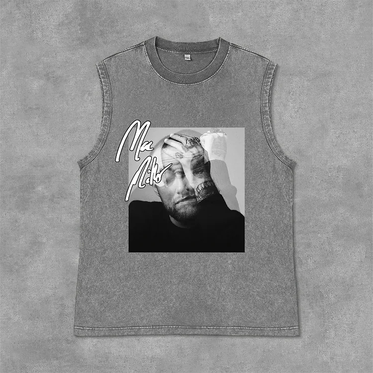 Mac Miller Album Graphic Print Acid Washed Sleeveless Tank Top SOPULA