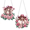 2Pcs Girl 2D Flat DIY Hanging Diamond Art Ornament Window Pendant (Floral Hat)