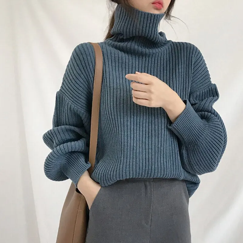 Syiwidii Turtleneck Woman Sweaters Autumn Winter 2021 Fashion New Black Pullovers Long Sleeve Knitted Korean Tops Loose Jumpers