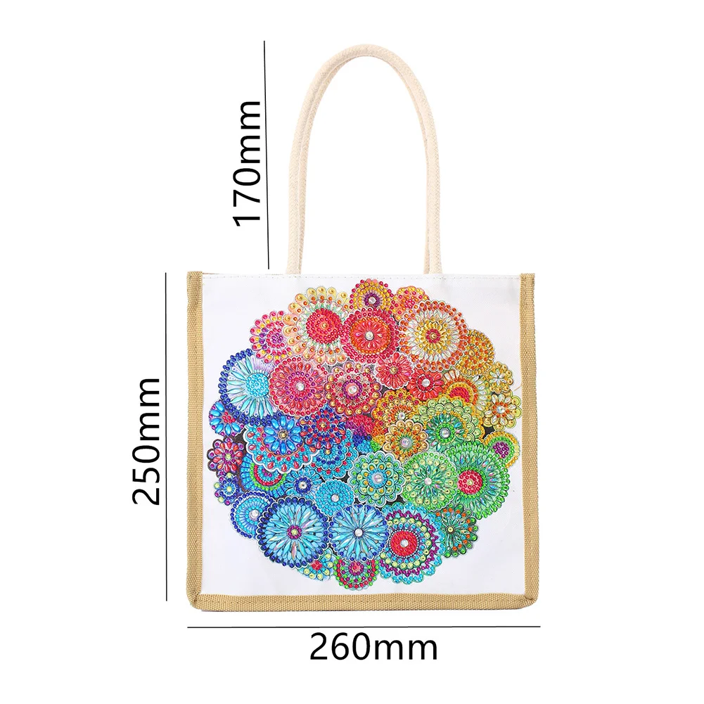 Mandala Diamond Painting Handbag DIY Linen Shopping Tote Bag