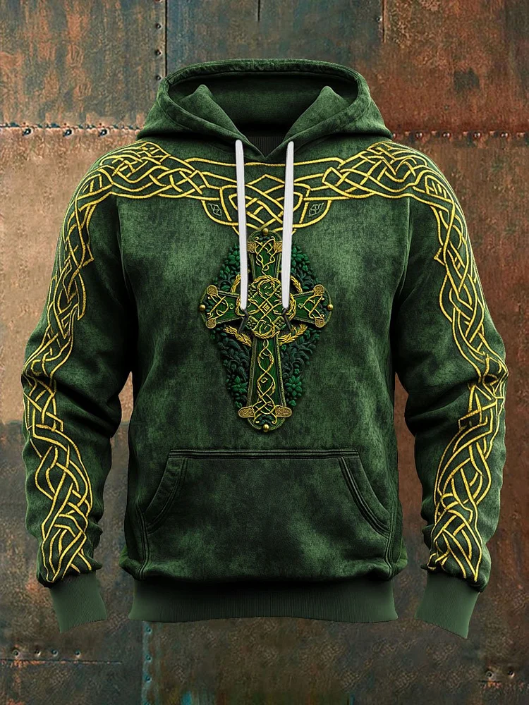 Men's St. Patrick's Day Shamrock Cross Art Print Hoodie  socialshop