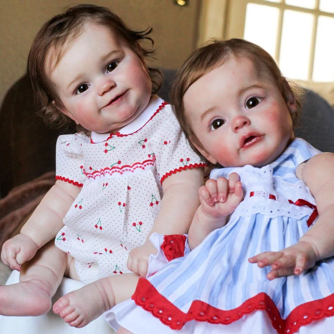Lifelike Reborn Toddlers Twin Sisters 22” Jennifer and 20" Irma