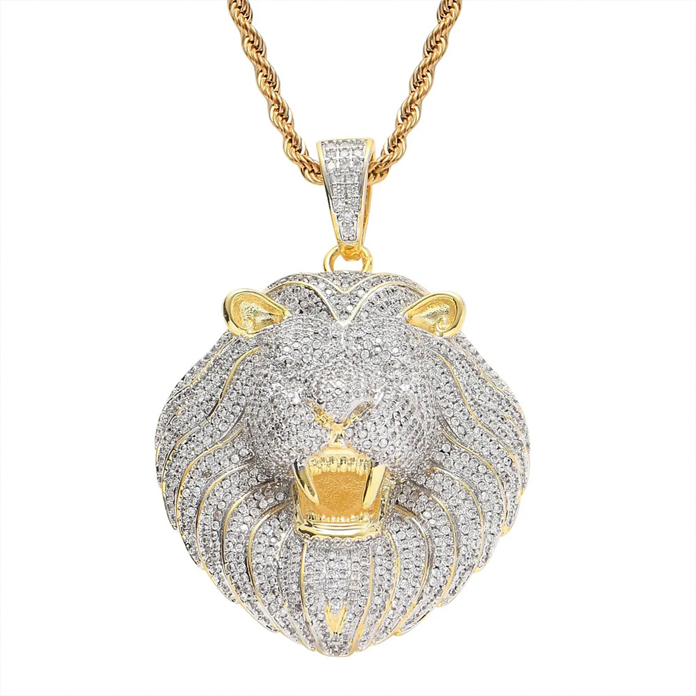 18k Gold Plated Cz Hip Hop Iced Out Lion Pendants