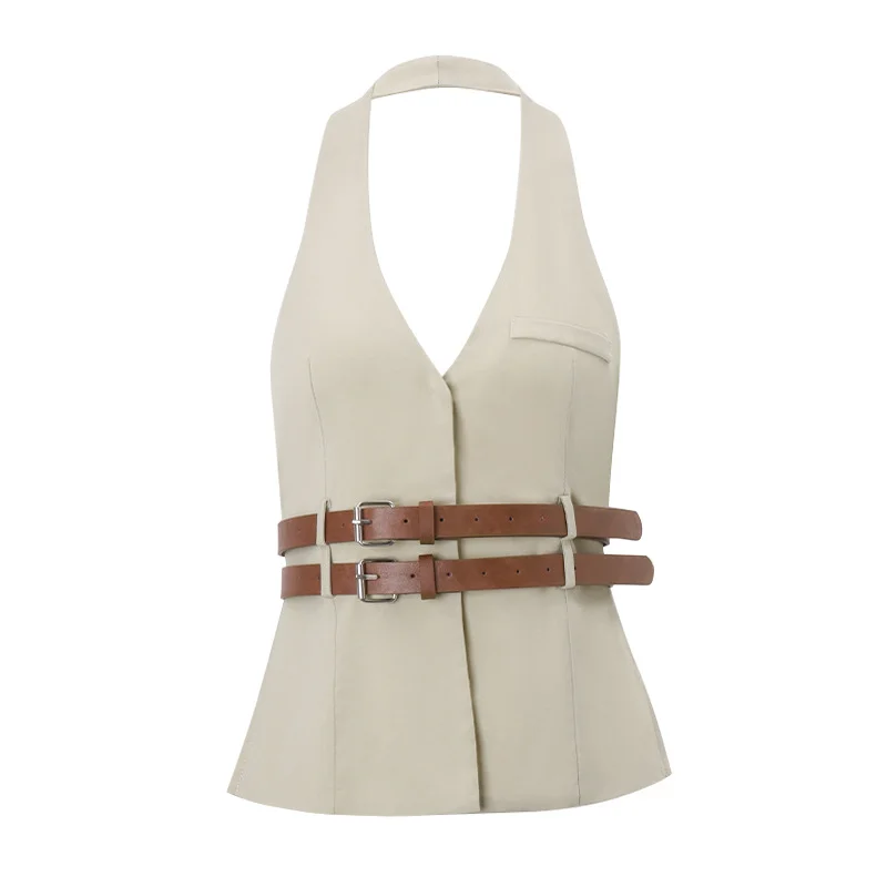 Uveng Uveng Summer New Fashion Sexy Street Hot Girl Double Belt Waist Hanging Neck Vest Vest Hip Skirt Suit