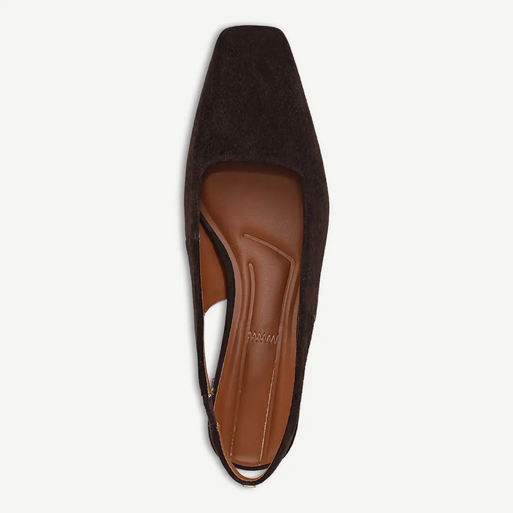 Brown Square Toe Chunky Heel Comfy Stretch Strap Slingback Pumps
