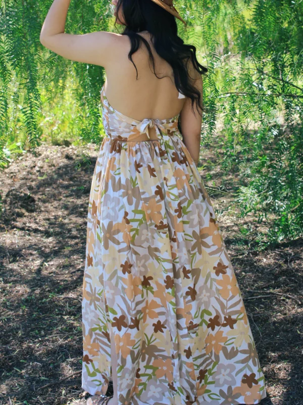 Halter Backless Floral Print Long Maxi Dress