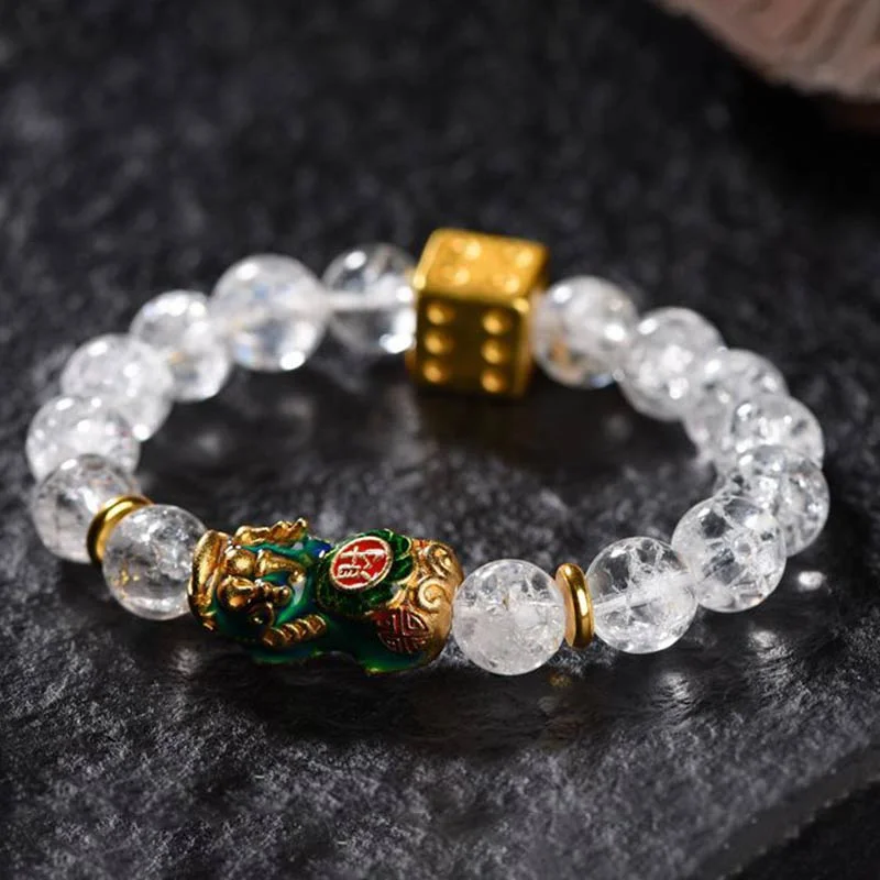 Pixiu Color-Changing White Crystal Dice Wealth Bracelet