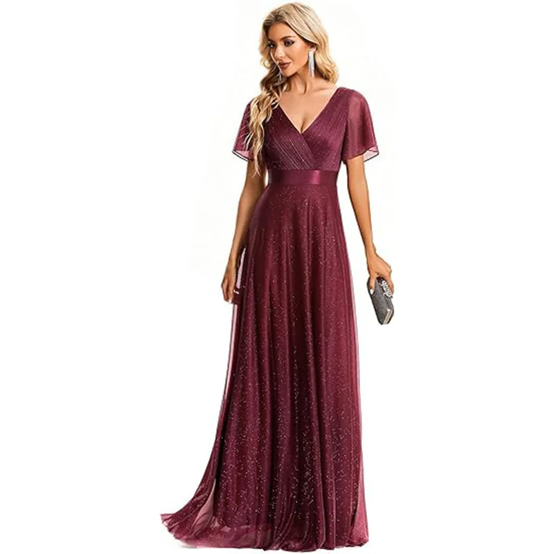 Uveng Uveng Dress V-Neck Long Large-Size Chiffon Banquet Bridesmaid Dress Horn Sleeve Dress Dress Dress Dress