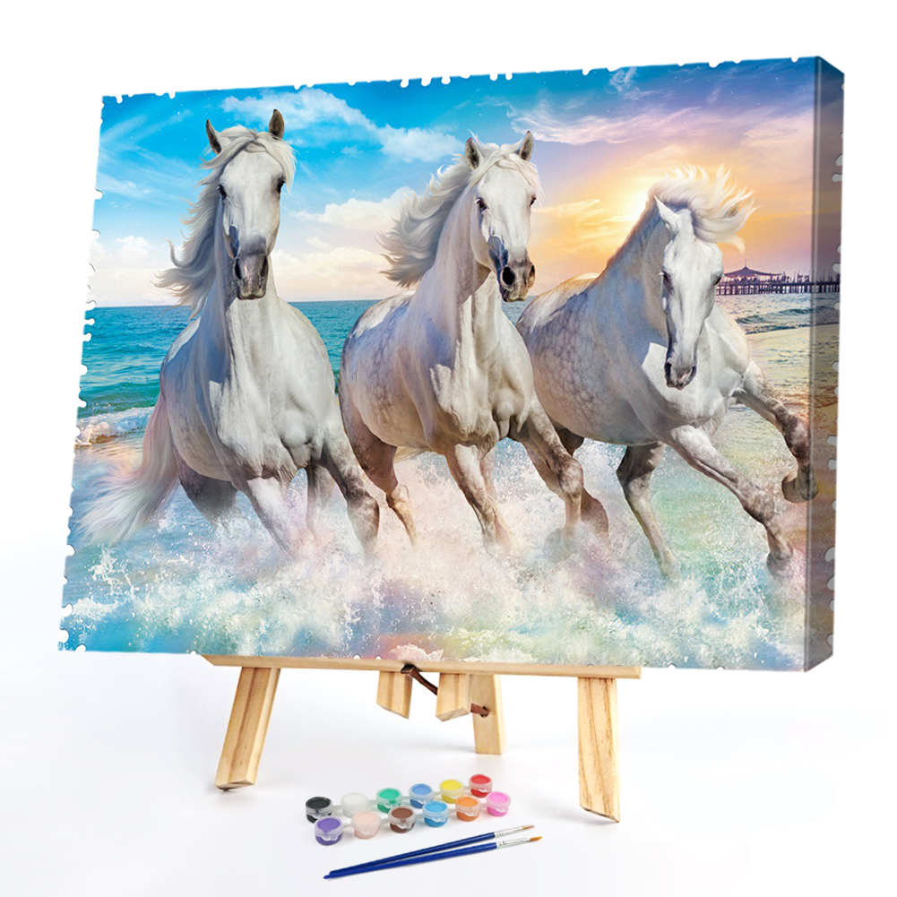 

50*40CM - Paint By Numbers - White Horse, 501 Original