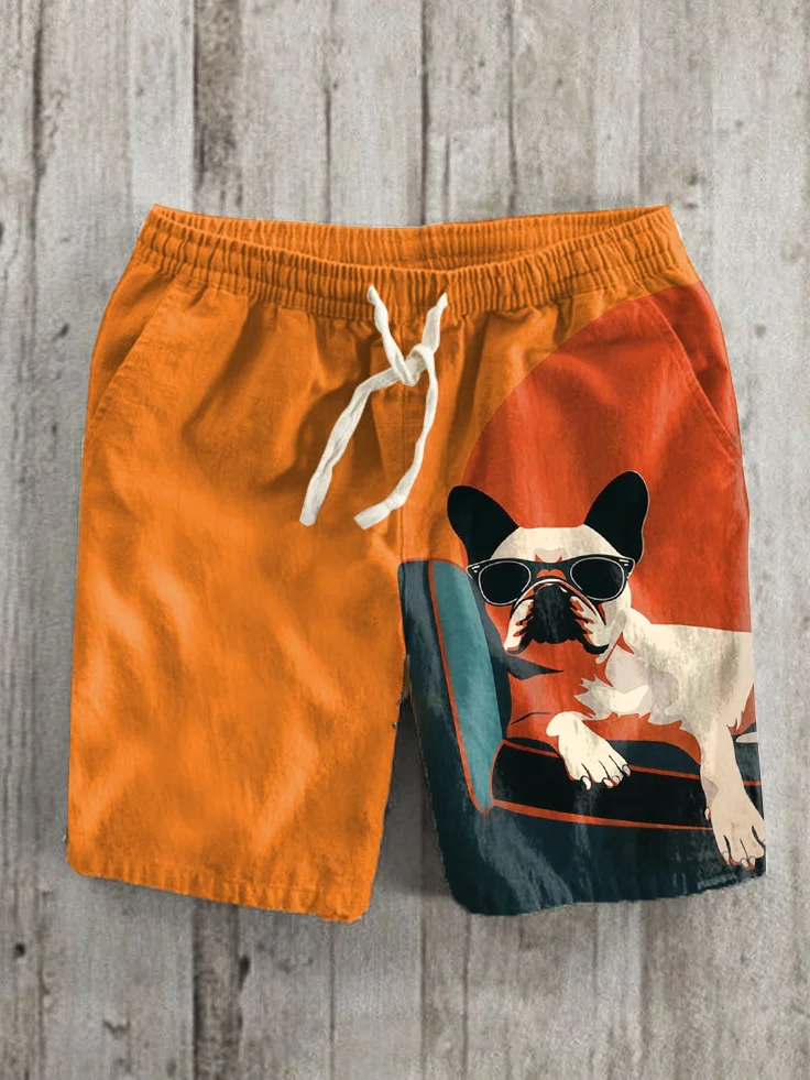 Men's Chilling Sofa Bulldog Contrast Color Print Shorts
