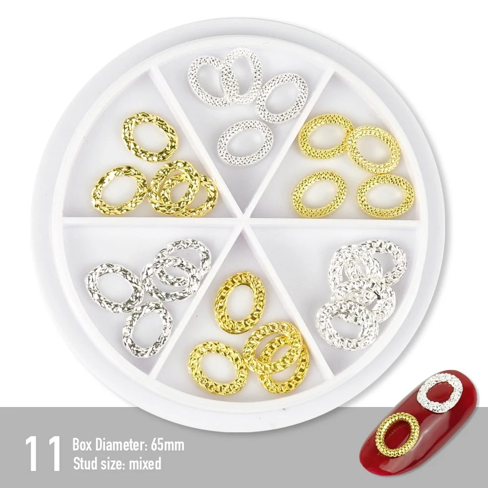 [Beautizon] 6 Grids Mixed Steel Studs Stars moons triangles Charms Nails DIY Accessories Nail Decoration Nail Art Rhinestones