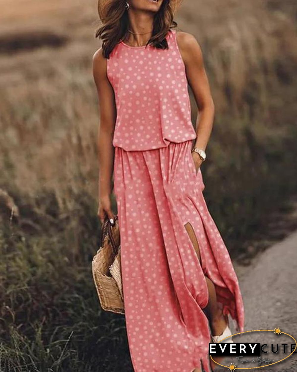 Print Sleeveless Round Neck Holiday Daily Fashion Maxi Dresses