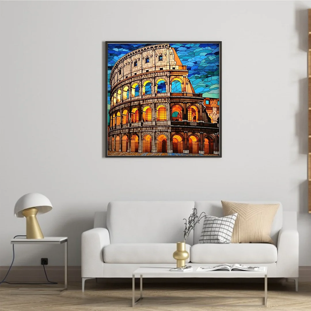 Glass Painting Colosseum Full 11CT DIY Stamped Cross Stitch Kit 45x45cm Decor