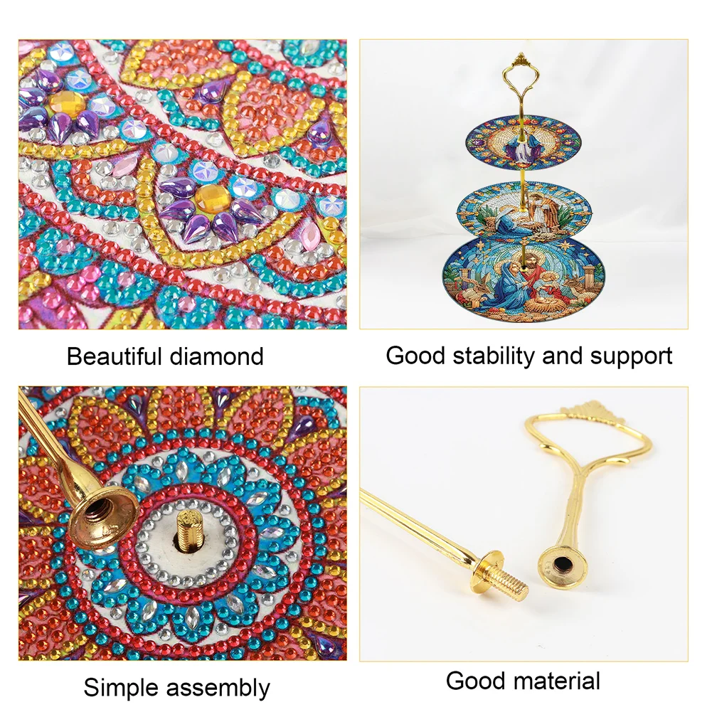 3 Tier Our Lady Round Diamond Painting Tray Food Plate for Adults Beginners