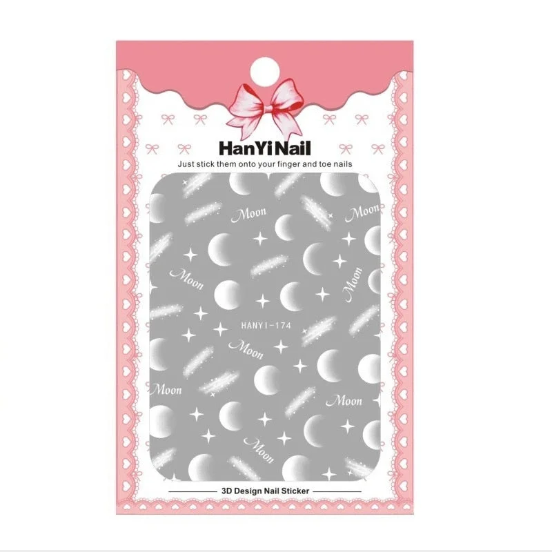 New 3D Embossed Nail Sticker Moon Star Flower Adhesive DIY Manicure Slider Nail Art Tips Decorations Decals-Nail Inspo