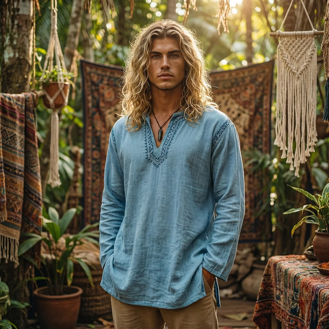 Men's Forest Series Bohemian Linen Top-inspireuse