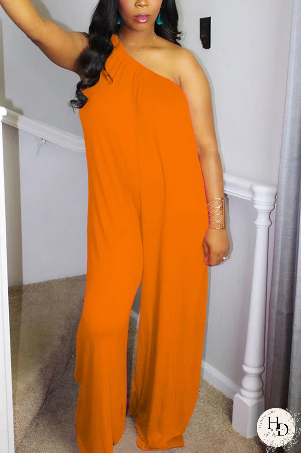 rose red Fashion Sexy Patchwork Solid Polyester Sleeveless one shoulder collar Jumpsuits