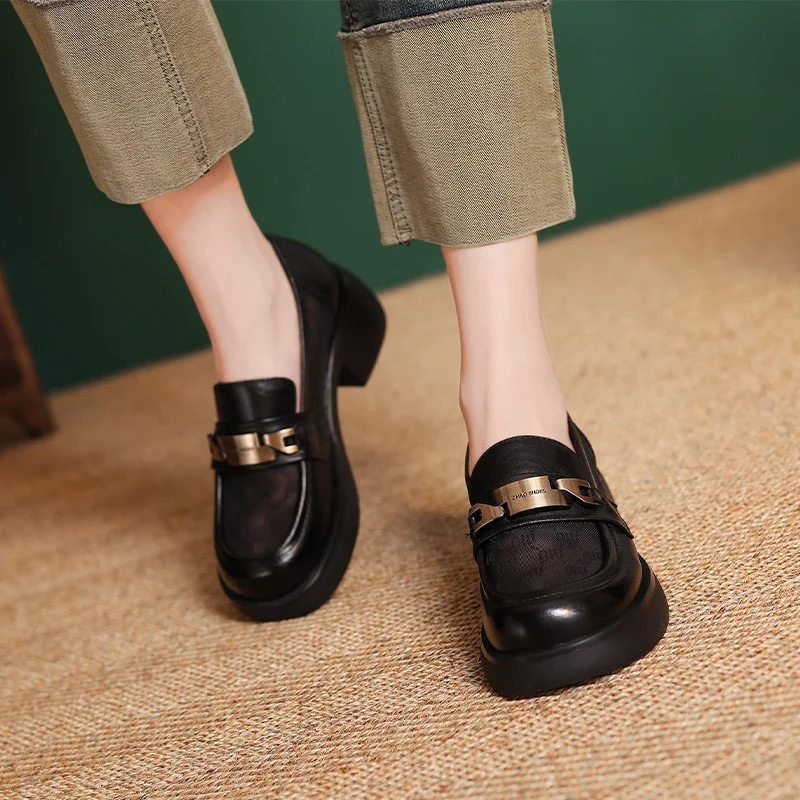 Yyvonne Time 99] Airable Mesh Black Lefu Shoes Women's Summer Mesh Single Shoes To Increase The Thick Bottom Small Leather Shoes