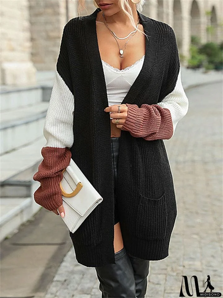 Stylish Long-sleeved Color-block Cardigan Sweater