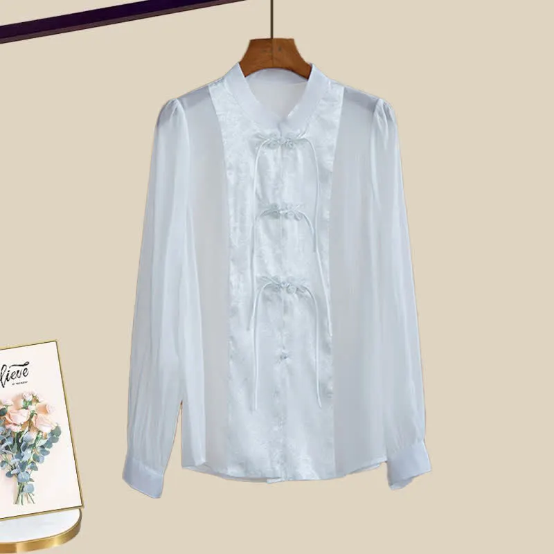 Vintage Buckle Jacquard Long Sleeve Shirt Workwear