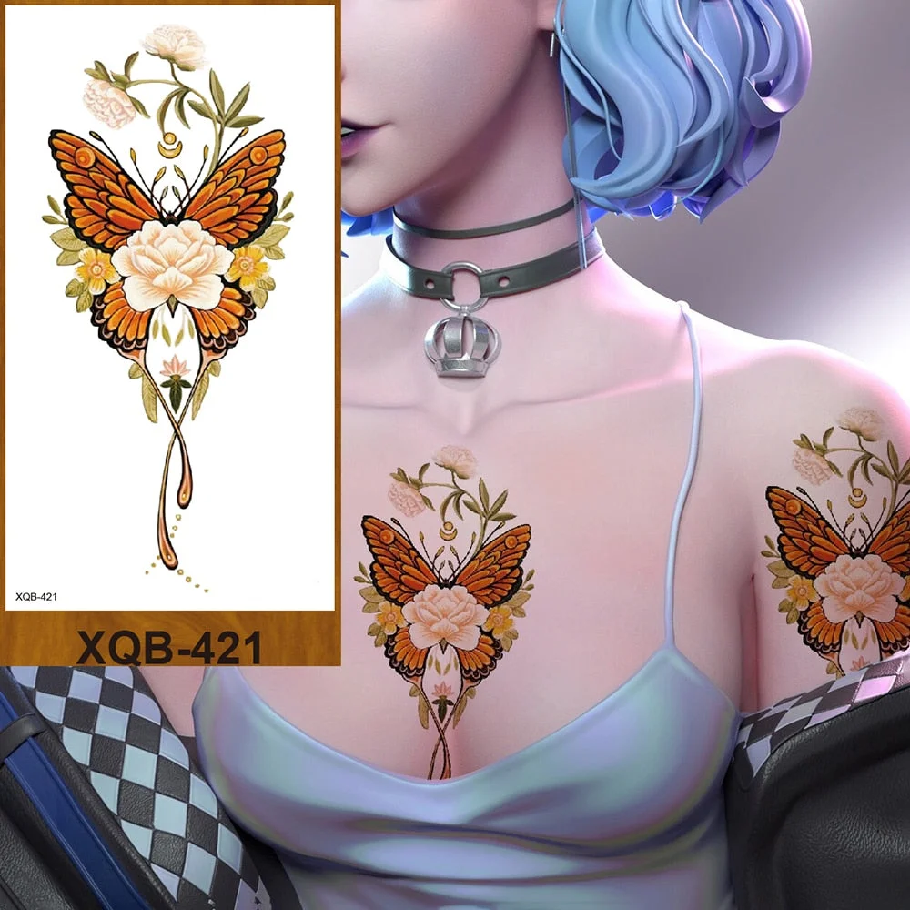Temporary Tattoos Stickers Woman Arm Neck Chest Fake Tattos Girl Flower Cute Fox Mask Pussy Cat Body Makeup Waterproof Serpenti