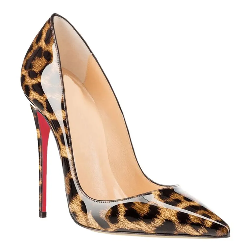 120mm Women's Party Wedding Heels Leopard Patent Pumps-vocosishoes