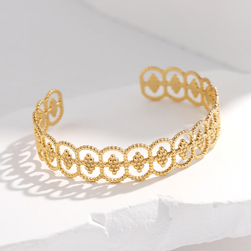 2 Pieces Expressive Stripe Stainless Steel Electroplating Bangles