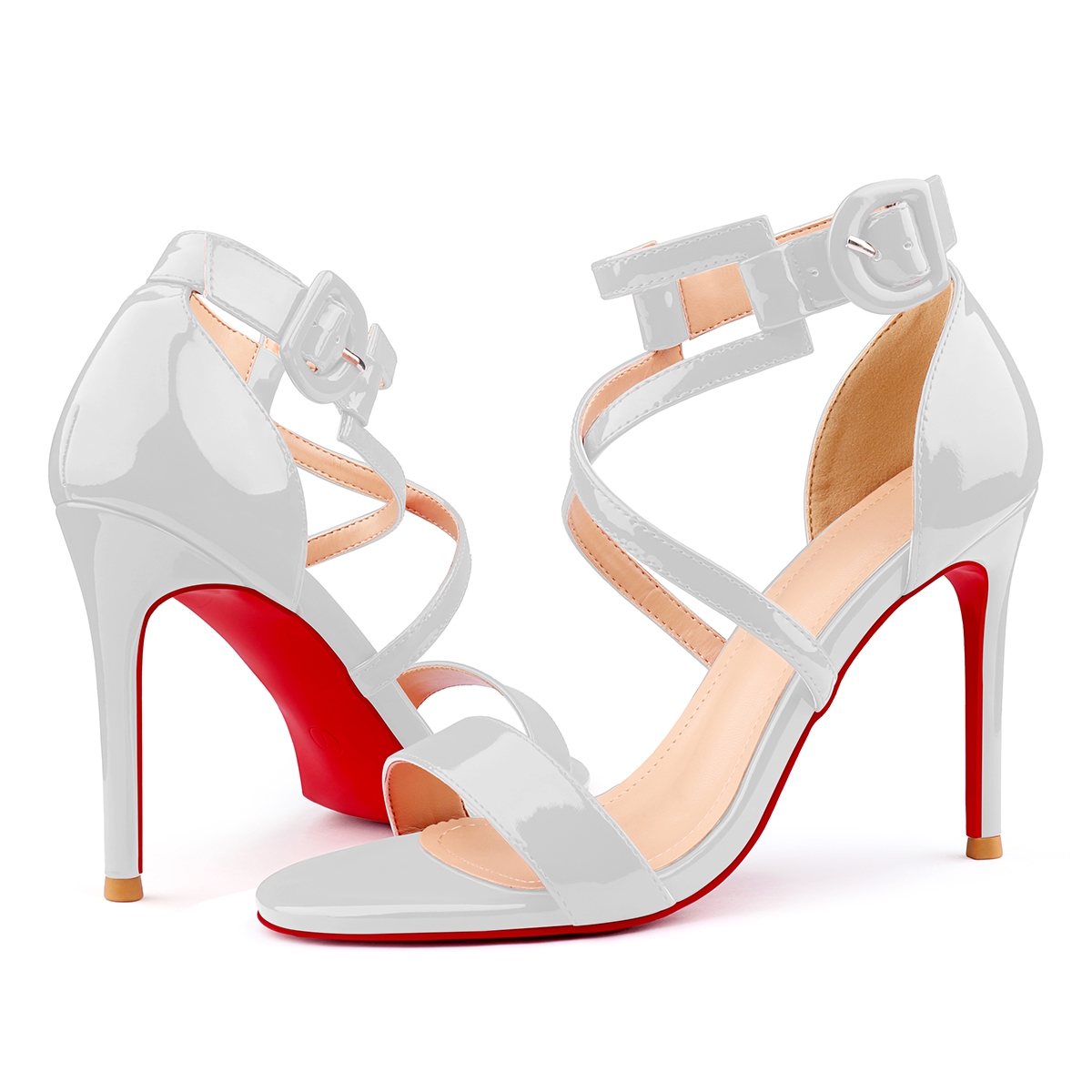 100mm Women's Red Bottom Open Toe Sandals Ankle Strap High Heel Summer Shoes-MERUMOTE