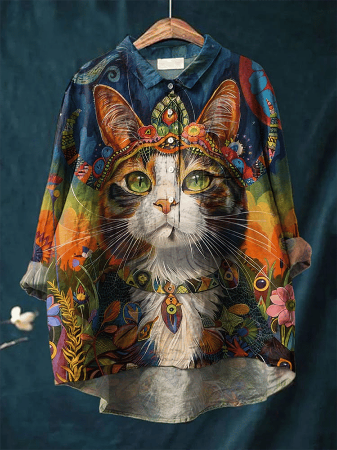 Women's Cat Art Print Casual Shirt