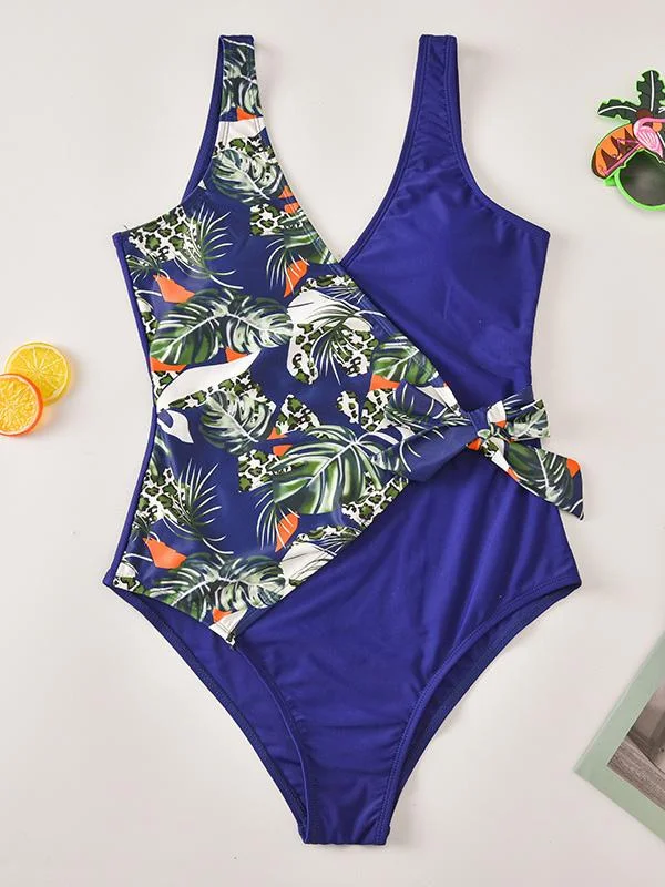 Asymmetric Split-Joint Bandage One-Piece Swimwear