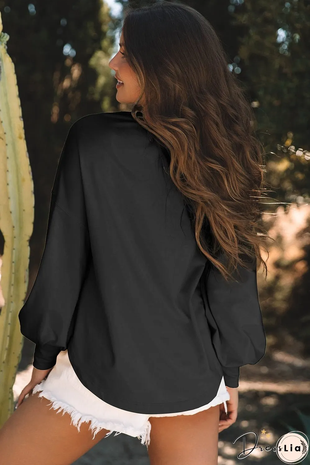 Black Studded Star Graphic Oversized Long Sleeve Top