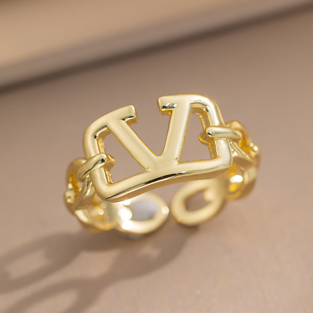 Retro Heavy Geometric Personality Metal Simple Texture Open Ring Ins Popular Open Ring