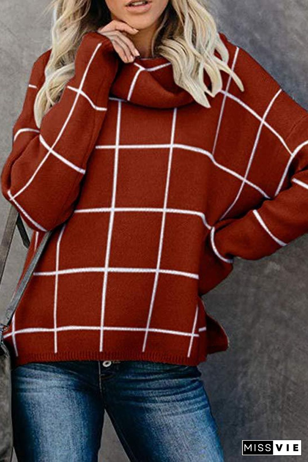 Turtleneck Plaid Casual Sweater