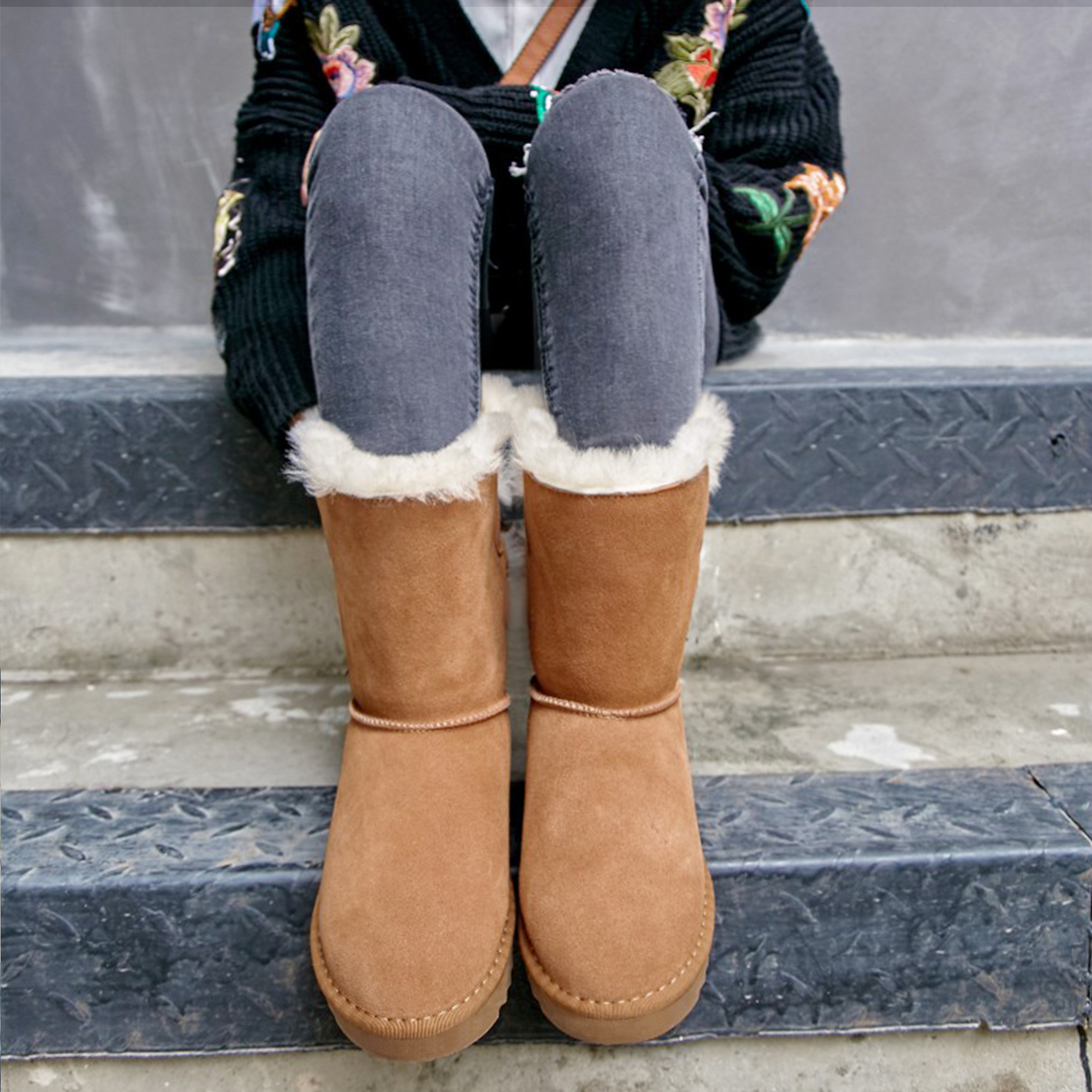 Women's Snow Boots for Winter Mid-Calf high Back Bows-MERUMOTE