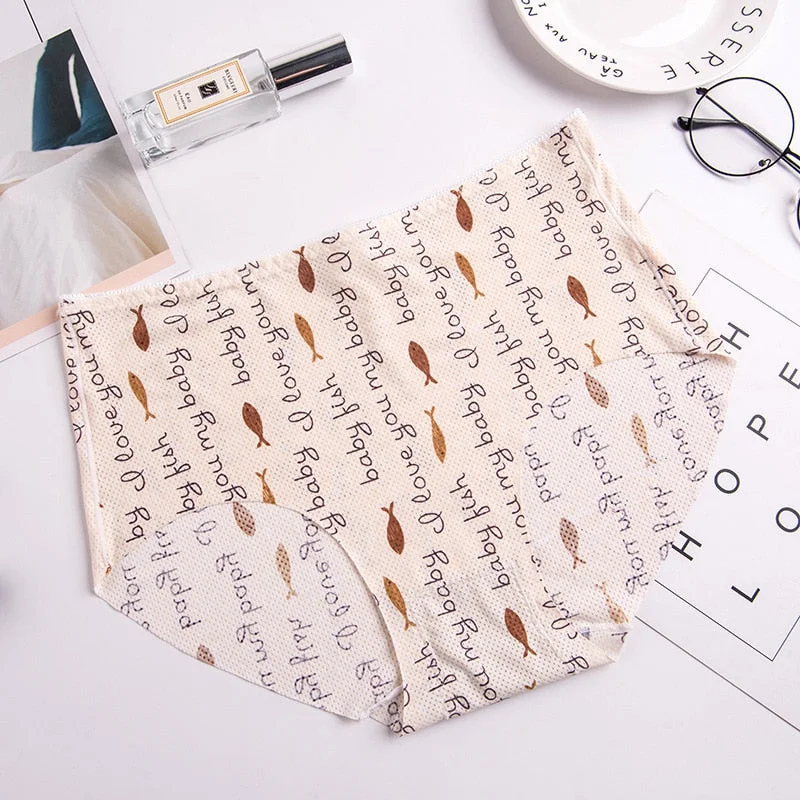 Women's Cotton Underwear Plus Size Ice Silk Comfort Panties Sexy Print Underpants Seamless Triangle Pants Female Sexy Lingerie