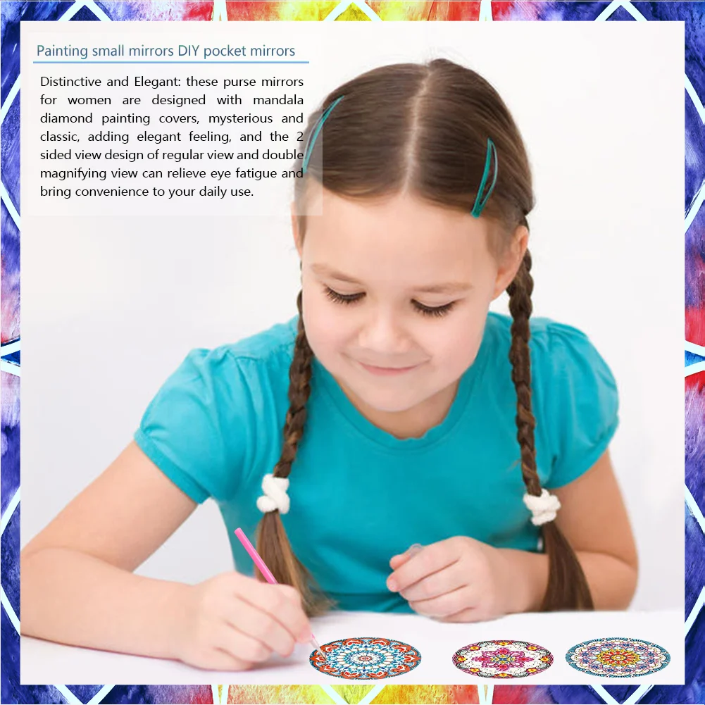 3pcs Diamond Painting Makeup Mirror Portable DIY Datura for Girl