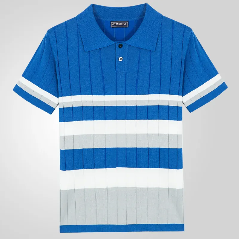 Uveng Uveng Men's New Summer Short Sleeve Knitted Striped Business Polo Shirts Men's SY0152