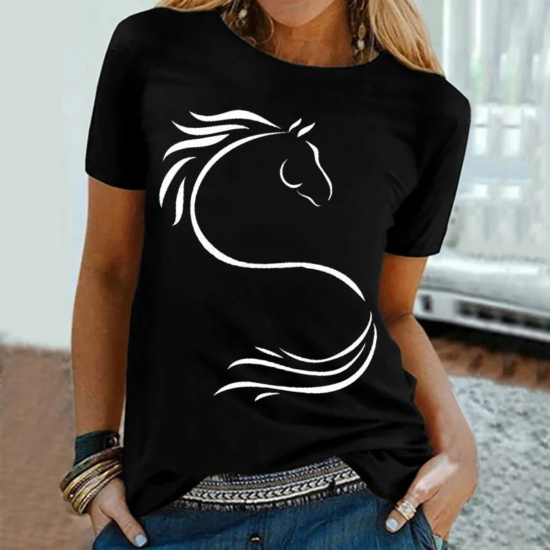 Casual Drawing Horse Print T-Shirt