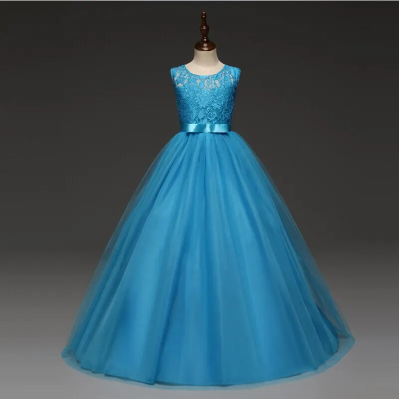 5-14 Years High-end Girls Wedding Party Lace Girl Dress Bridesmaid Clothes Princess Gowns Teen Girl Red Tulle Evening Dresses