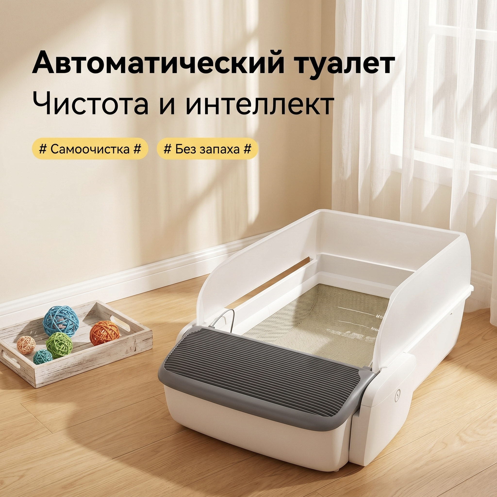GOPET&reg; Magic Scoop &mdash; Полностью автоматический лоток для кошек открытого типа: сверхбольшой размер, защита от рассыпания наполнителя, умная система самоочистки, электрическая уборка, контроль запаха