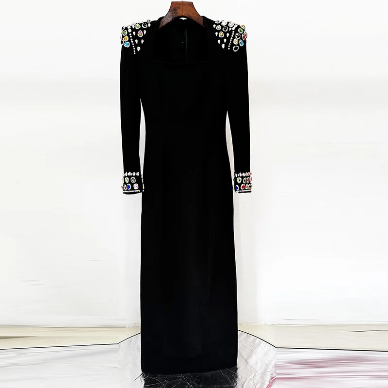 Nigikala Nigikala Star Temperament Elegant Heavy Industry Gems Diamond Long Sleeve Long Dress Dress Dress Dress