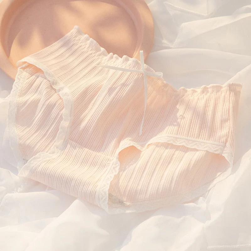 Women's Cotton Underwear Lovely Girl Bow Panties Sexy Lace Panties Mid Waist Seamless Comfort Briefs Female Lingerie