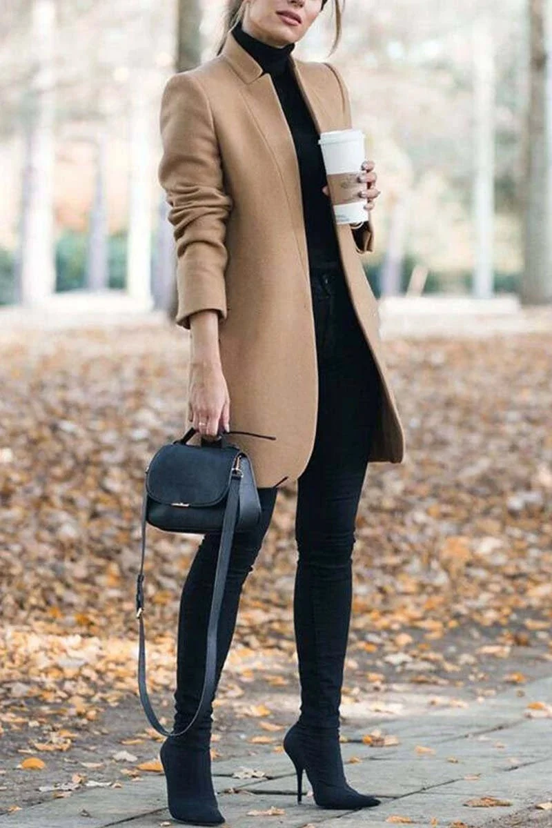 Sale Elegant Fall Outfits Fashion Solid Color Stand-up Collar Coat